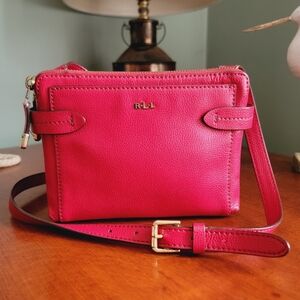 Lauren Ralph Lauren Leather Crossbody Red Pebbled Leather Bag